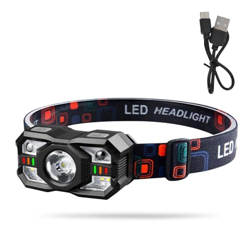 Súper Brillante Linterna Cabeza LED, 2000mAh Linterna Frontal Recargable, Linterna Cabeza con Modos...