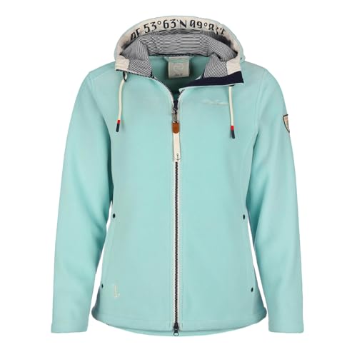 Dry Fashion Damen Fleecejacke Norden mit Kapuze - Windabweisende Jacke mit taillierten Schnitt in Pastelltürkis Größe 40