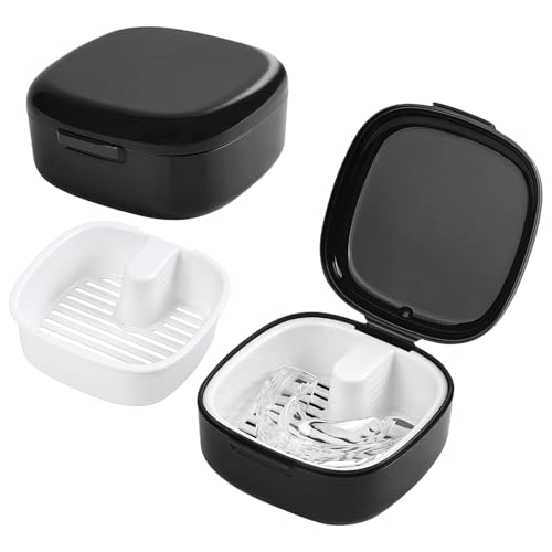 Flintronic Caja de Prótesis con Colador, Caja Ferula Dental, caja de Baño de Dentadura Dental, cubierta Portátil para caja para Dentaduras, Funda Ferula dental para Guardar y Limpiar Dientes Postizos