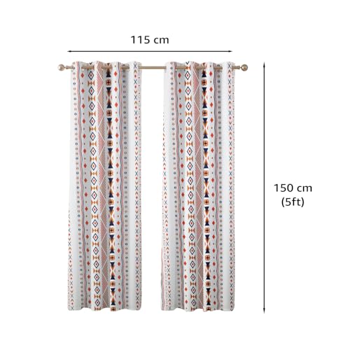 Image of Amazon Basics - Geometric Print Light Filtering Curtains | 100% Cotton 150 TC | Set of 2 | 5 Feet | 115 x 150 cm | Multi-Color | Eyelets & Tiebacks| Ideal for Bedroom and Living Room