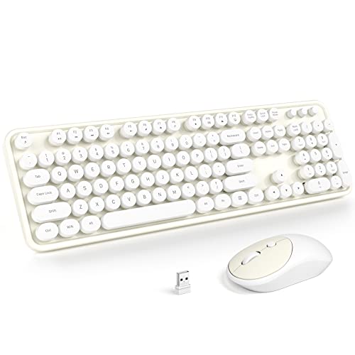 Image of KNOWSQT Wireless Keyboard and Mouse Combo - White-Milky Full-Sized 2.4 GHz 104 Keys Typewriter Cute Keyboard, Round Keycap and Optical Mouse for Windows, Computer, PC, Laptop, Desktop