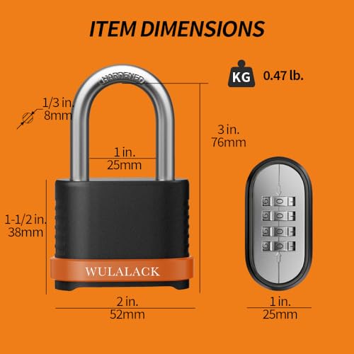 Image of WULALACK Heavy Duty Outdoor Combination Lock with 1-1 /2-Inch-Long Shackle, Weatherproof Combo Lock for Gate，Fence，Shed