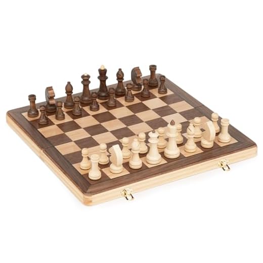 Lingle Set di Scacchi Pieghevole in Legno da 38cm con Scacchi altezza re 7,6 cm - Intarsio in Noce e Acero Scacchi, per 2 giocatori