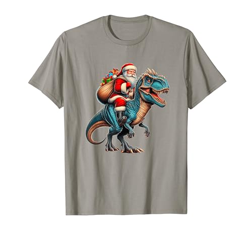 Santa Riding Dinosaur T-rex Funny Kids Girls Christmas Camiseta