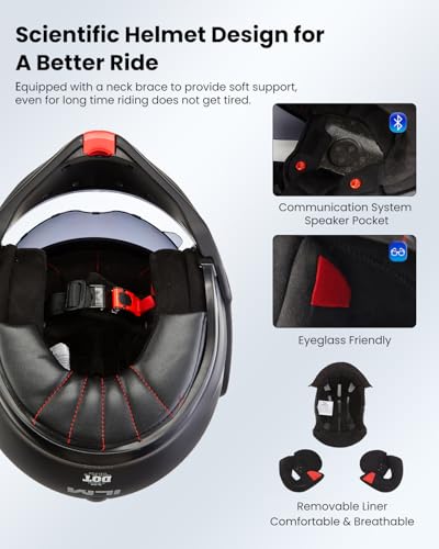 ILM Klapphelm Motorradhelm Integralhelm Herren Damen ATV UTV mit 180° Umkehrbarer Kinnschutz ECE22.06 Model-B707,Schwarzer Glanz, M