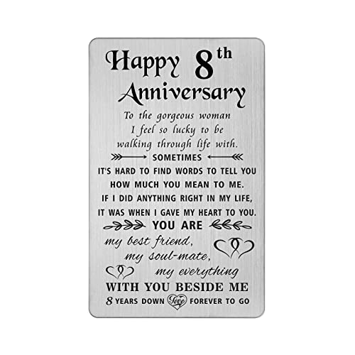 Tanwih8thanniversarycardforwife8yearsdownforevertogo8yearweddinganniversarycardgiftsforherwomenengravedmetalwalletcard Urban Country Home Decor Tanwih 8th anniversary card for wife 8 years down forever to go 8 year wedding anniversary card gifts for her women engraved metal wallet card urban country home decor