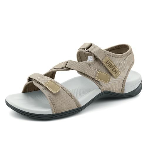 Image of UBFEN Womens Hiking Water Sport Sandals with Arch Support | 3 Adjustable Straps, Cushioned Footbed, Non-Slip, Comfortable Walking for Athletic Outdoor Summer Beach