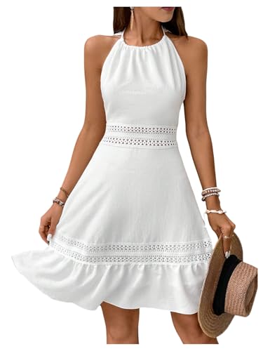 Image of SweatyRocks Women's Ruffle Backless Lace Dress Halter Sleeveless Summer Dresses