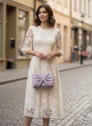 Image of Women's Bow Crossbody Bag - Shoulder Purse & Sling Handbag - Multi-Pocket Partitioned Side Bag with Adjustable Strap for Party, Wedding & Casual
