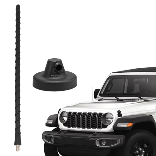 LQYLMY 13 Inch Spiral Short Rubber Antenna with Antenna Base Cover Compatible with Jeep Wrangler JK JKU JL JLU Gladiator GT Rubicon Sahara 2007-2025,Car Wash Proof, Copper Coil for Enhanced Reception