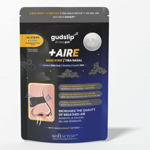 GudSlip® Tiras Nasales (30 +6 Noches) – Respira Mejor, Reduce Ronquidos y Mejora tu Sueño – Ultra Cómodas, Hipoalergénicas y de Alta Adherencia para un Sueño Reparador