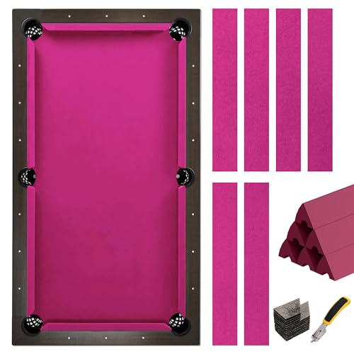 iEsstros 8.5 ft Pool Table Felt and Bumper Kit for Billiard Cloth with Pool Table Bumpers and Cushions Facing, 6 Pcs Cloth Strips and Staple Remover-Pink