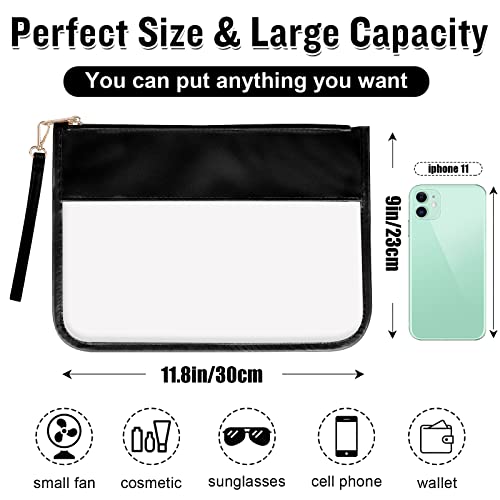Izuzta Clear PVC Flat Pouch - Travel Makeup Bag With Wristlet, DIY Chenille Letter Bag, Waterproof Portable Toiletry Cosmetic Pouch for Women Girls (Black)2