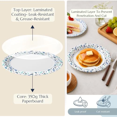 OuMuaMua 8.5 Inch Paper Plates, 300 Count Disposable Plates - 4
