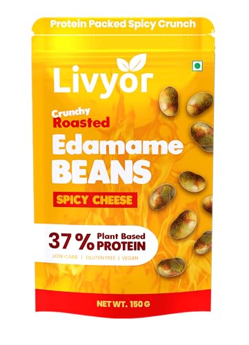 Image of Livyor Crunch Roasted Edamame Beans 150g | Spicy Cheese Flavour | Roasted not fried | Plant based healthy snack | High Protein Snack | Gluten Free | Vegan | High In fibre