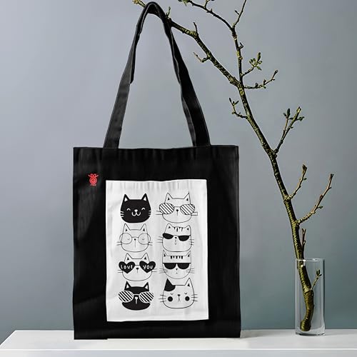 Image of ZORI Black Tote Bag With Pocket Printed Designed Canvas Tote Bags For Women large capacity,Tote bag For Shopping, College, Travel, More Canvas Handbag For Unisex Bag