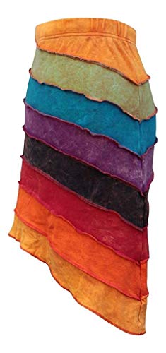 Shopoholic Fashion Women Summer Asymmetrical Cotton Elastic Waist Patchwork Rainbow Hippie Skirt3