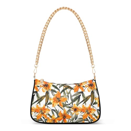 Clutch Shoulder Bags Tote Evening Purse Handbags for Women Orange Floral Flowers Hobo Bags with Zipper Closure