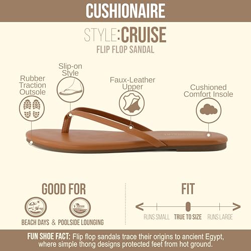 Image of CUSHIONAIRE Cruise Lightweight Womens Flip Flops, Comfortable Beach Sandals for Women with Cushioned Footbed & Flexible Slip On Design
