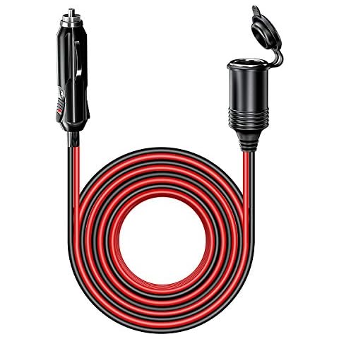 13FT/4m Car Cigarette Lighter Socket Extension Cord Wire Cable 17AWG with Male Plug,12V/24V Waterproof Heavy Duty Female Socket Extension Cord Charger Lead Adapter with LED and 15A Fused Cover