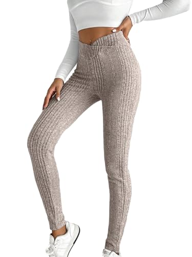 WDIRARA Women's Elastic Waist Leggings Ribbed Knit...