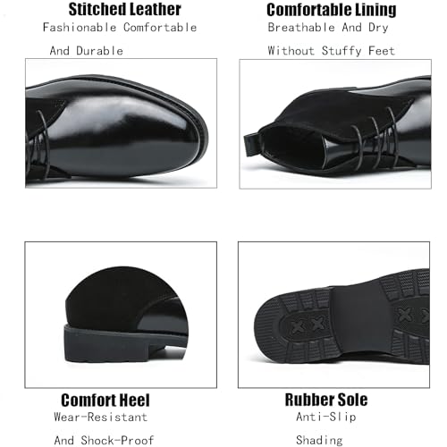 Men'S Splicing Leather Lace Up Low Heel Dress Chukka Ankle Boots Classic Fashion Comfortable Non-Slip Chunky Heel Causal Oxford Booties For Business Work Driving2