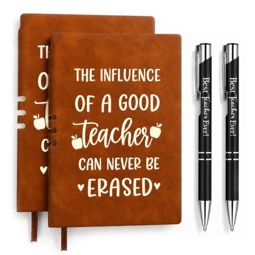 RUHSNJK 2 Sets Teacher Appreciation Gifts A5 Leather Notebook & Pen Thank You Teacher Gifts End of Term Best Teacher Ever Journal Leaving Gifts for Women Men Inspirational Present for Birthday