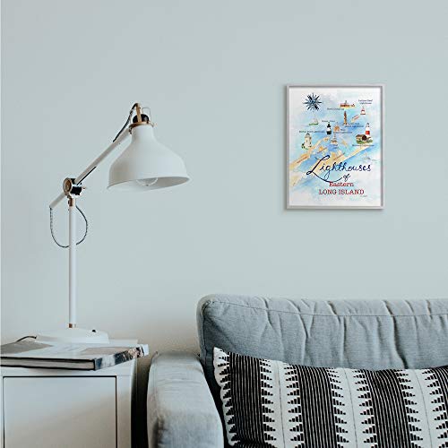 Stupell Industries Nautical Map Of Eastern Long Island Lighthouses, Design By Melissa Hyatt Llc Grey Framed Wall Art, 11 X 14, Blue #TOP1