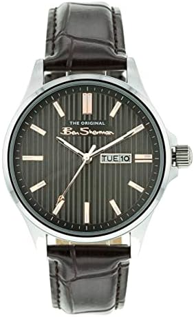 Ben Sherman Mens Watch with Grey Dial and Brown Strap, 41mm Diameter Case in Branded Watch Box BS063EBR - 2 Year Warranty