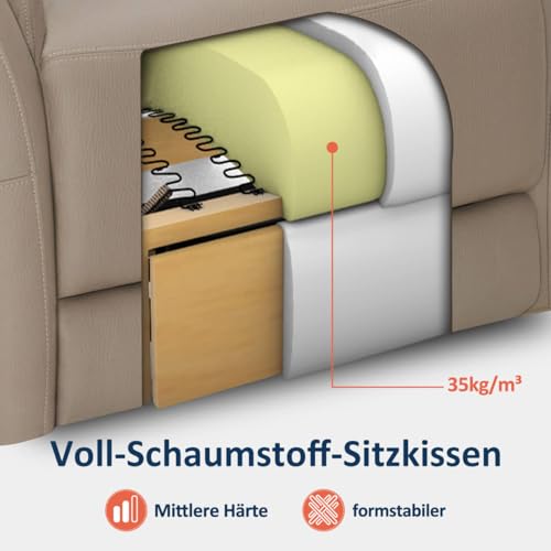 M MCombo Fernsehsessel Elektrisch Verstellbar, Relaxsessel mit Liegefunktion, Massagesessel 3 cm Wandnah, TV Sessel für Enge Räume, USB & Lendenkissen, Wohnzimmer, 7063 (Beigebraun) – Bild 7
