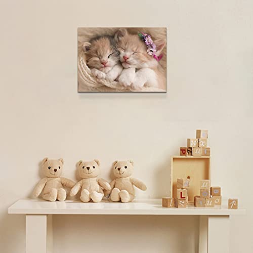 Purple Verbena Art Hd Photos Sweet Animals Cute Cat Photograph Print On Canvas Artwork Wall Decor For Home Bedroom Kid's Room Study Room Gift For Children 12X16 Inches 1 Pcs Framed Ready To Hang #TOP6