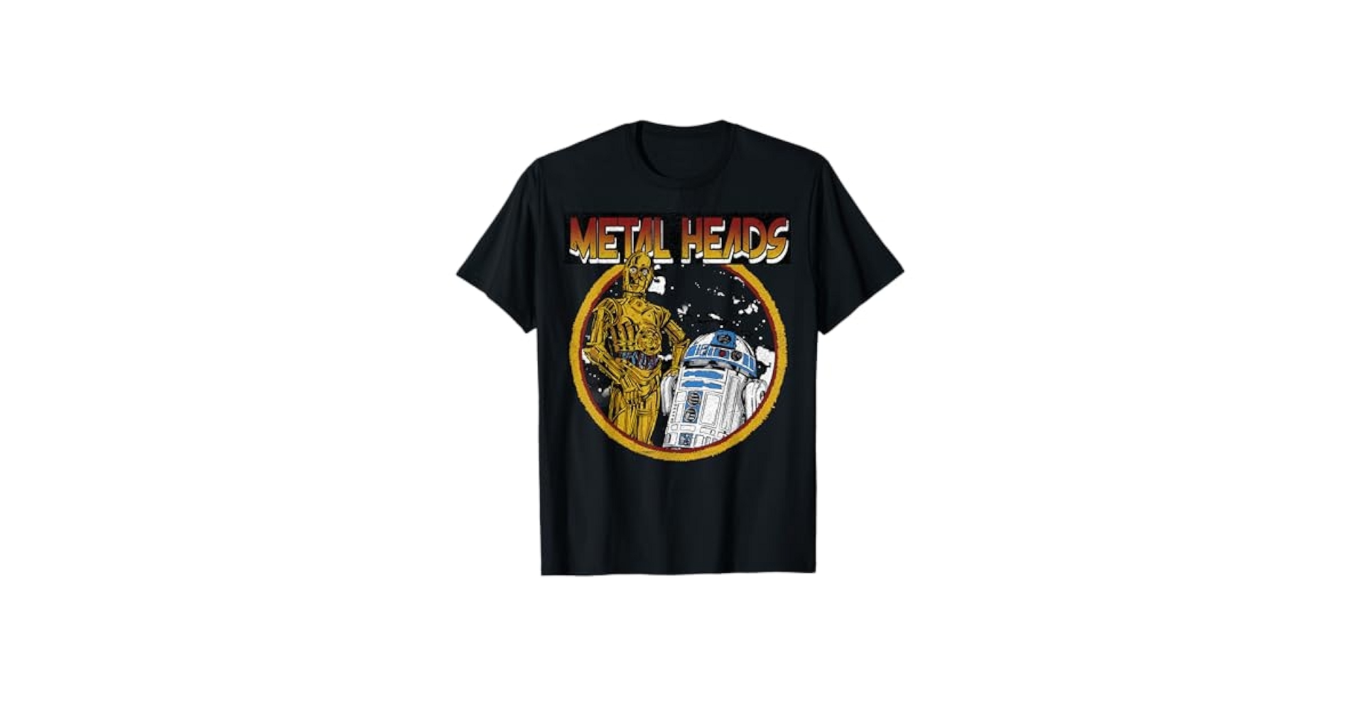 スターウォーズ ヴィンテージ風 メタルヘッド R2D2 Tシャツ Amazon | スターウォーズ R2-D2 C-3PO メタルヘッド サークル
