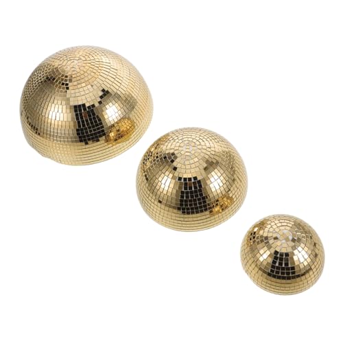 KALLORY - 3 unidades de bolas espejadas doradas para decoración disco, hemisferios de vidrio colgantes para fiestas, cocina y escenarios, ambiente reflectante, fáciles de limpiar miniatura 1