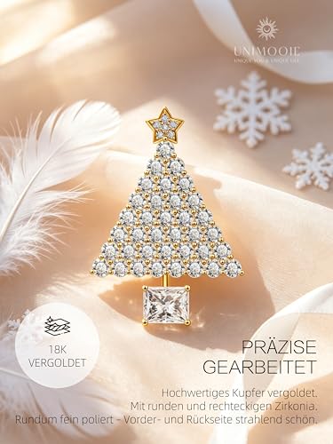 Unimooie Broche Arbre de Noël pour Femme - Bijou Cadeau de Noël en Or avec Zirconia et Étoile à 5 Branches - Épingle Élégante pour Fêtes et Célébrations – vue 2