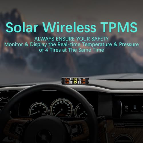 Tire Pressure Monitoring System - TPMS Tire Pressure Monitor System with Solar Charger, TPMS with 4 External sensors & 5 Alarm Modes, LCD Real-time Display, Auto Sleep Mode, Easy to Install(Orange) - Image 3
