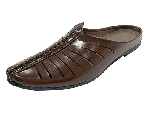 Men's Punjabi Jutti for Wedding Brown Mojari Backopen Traditional Loafers Mules Handmade Ethnic Stylish Jutties
