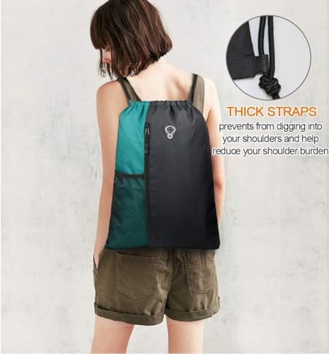 Image of ALASKA Drawstring Backpack Sports Gym Bag Large Size (18 Inch x 14 Inch) for Women & Men, Large Size With Two Zipper Pockets and Water Bottle Mesh Pocket.