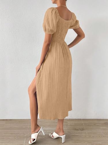 Image of Shasmi Women's & Girl's Tie Front Split Thigh Milkmaid Maxi Dress - Square Neck Puff Sleeve A-Line Long Dress, Elegant Casual & Parties Wear for Ledies (Dress 245)