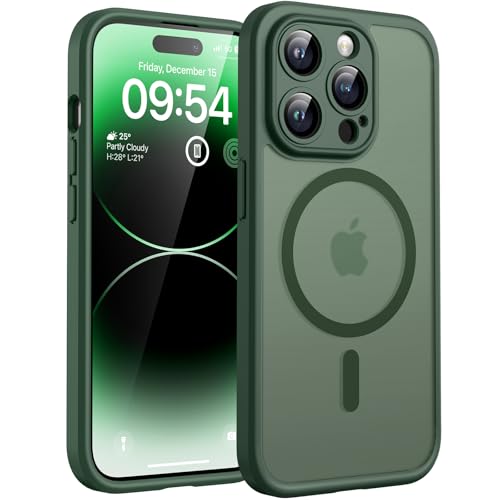 TOCOL Funda para iPhone 14 Pro, Funda Magnética para iPhone 14 Pro 6,1 Pulgadas [Protección Lente Cámara] [Protección Militar] Translúcida Mate Trasera, Verde Alpino