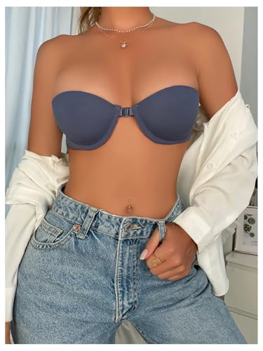 Image of RoseSeek Women's Strapless Underwire Push Up Front Closure Bra | Front Closure, Bandeau Bra, Tube Tops