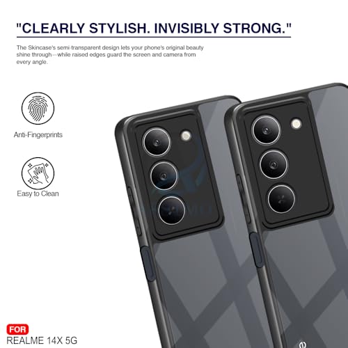Image of AESTMO Realme 14X 5G Back Cover | 360 Protection | Crystal Clear Hard Back Transparent | Bumper Case for Realme 14X 5G (PC+TPU, Black Bumper)