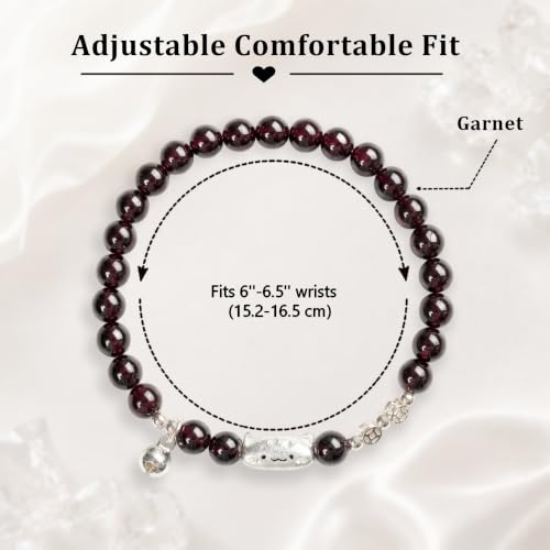 Moslovstar 6mm Garnet Cat Charm Bracelet for Women, 6.5'' Natural Stone Beaded Bracelet, Lucky Wealth Crystal Gift Jewelry by Moslovstar - Used condition - Image 3