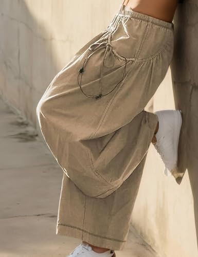 Women's Loose Wide Leg Track Pants Step by Step Pants Summer Wide Leg Lounge Casual Pant with Big Ruched Pockets Khaki2