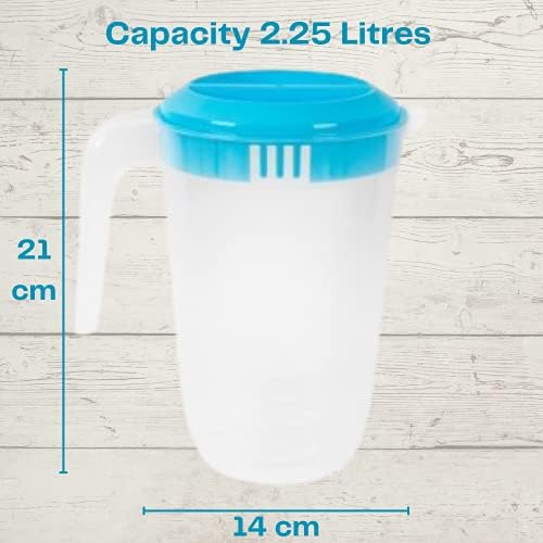 EVERBUY Pack of 4 Plastic Fridge Door Water Jug Plastic Pitcher Container with Lid and Pouring Spout Ideal for Juices, Smoothies, Milk and Party (Multicolour 1)