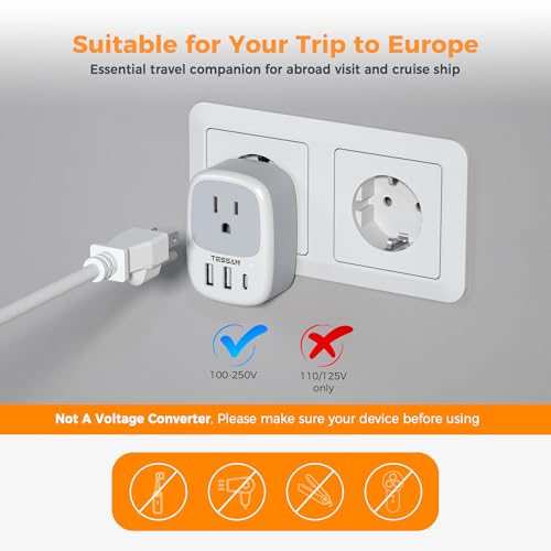 Image of TESSAN Universal Travel Adapter for 150+ Countries International Travel Adapter All in One with 4 AC Outlets 2 USB-A & 1 USB-C Ports 15W GaN Fast Charging Worldwide Plug Adapter (3 Pack)