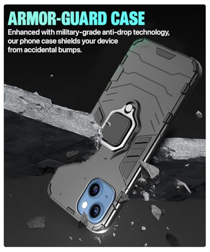 Image of WOW IMAGINE Shock Proof Back Case Mobile Cover for Apple iPhone 14 | Back Cover Case (Tough Armor | Hybrid PC + TPU | Ring Holder & in-Built Kickstand | Black)