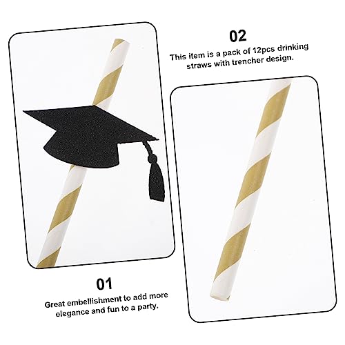 12 pitillos de papel negros para fiesta de graduación miniatura 2