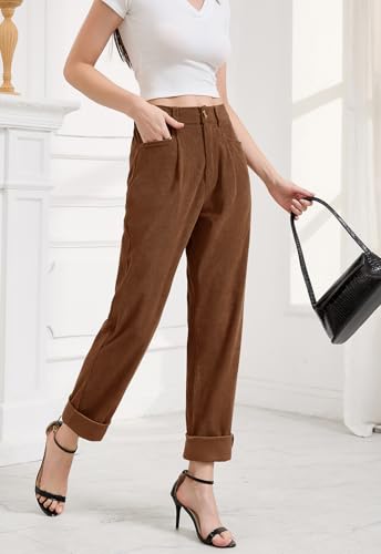 Women Corduroy Pants Casual Fall Pants High Waisted Straight Leg Pants for Women Stretchy Work Trousers with Pockets4