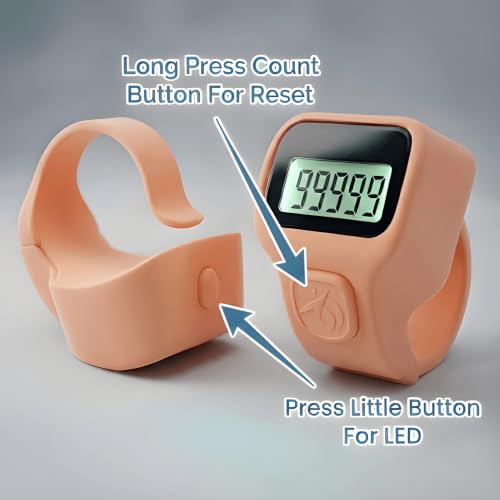 Image of Digital Finger Ring Counter, LCD Display, LED Back Light in Display, up to 99999 (Pack of 1- Any Random Colour Will Be Sent As Per Availability) (Peach)