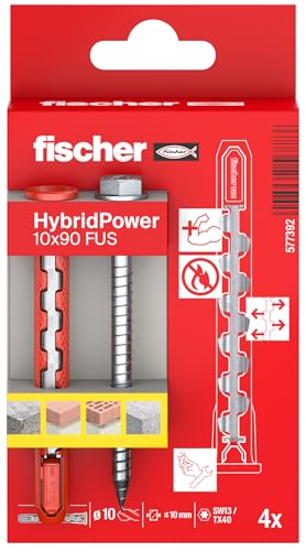 fischer HybridPower 10 x 90 FUS, Dübel für höchste Tragfähigkeit und Sicherheit, einfache Montage ohne Setzwerkzeug, universell für Loch- und Vollbaustoffe, Mauerwerk, Beton, sicher auch im Brandfall